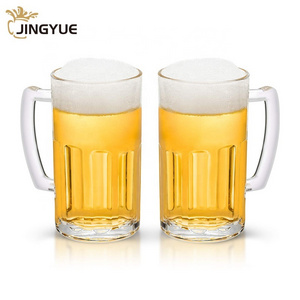 Wholesale 20 Ounces Durable Clear Beer Drinking Pint Glass Heavy Duty Thick Glass Beer Stein With Handle for Bar