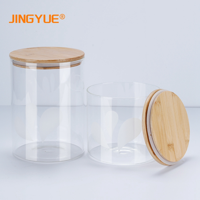 JINGYUE Custom Home Decor 700ml 1L 1.5L 2.3L Clear Tall Glass Storage Container Jars with Bamboo Lid For Kitchen Laundry room