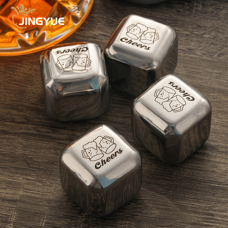 Metal Ice Cubes Custom Logo 8 Pack 304 Stainless Steel Whiskey Chilling Stones Set with Tong for Drinks