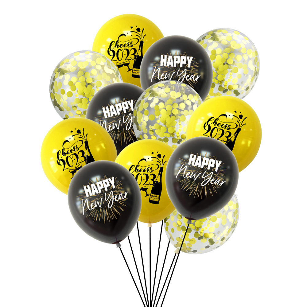 New 2023 New Year's Day Party Latex Printed Sequin Confetti Balloons Set