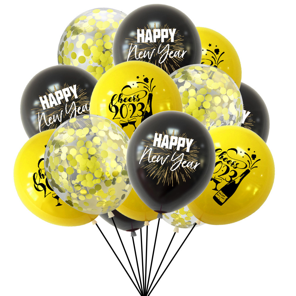 New 2023 New Year's Day Party Latex Printed Sequin Confetti Balloons Set