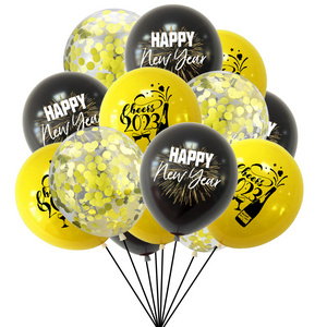 New 2023 New Year's Day Party Latex Printed Sequin Confetti Balloons Set