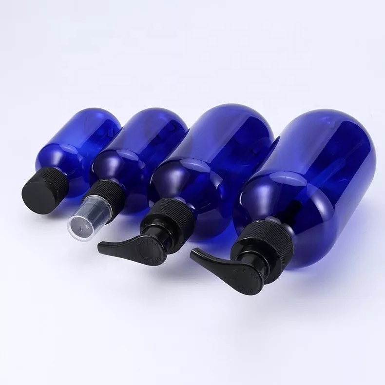 Cobalt blue Boston round PET bottles 60ml 100ml 150ml 200ml 300ml 500ml 1000ml Shower gel Shampoo Lotion bottles