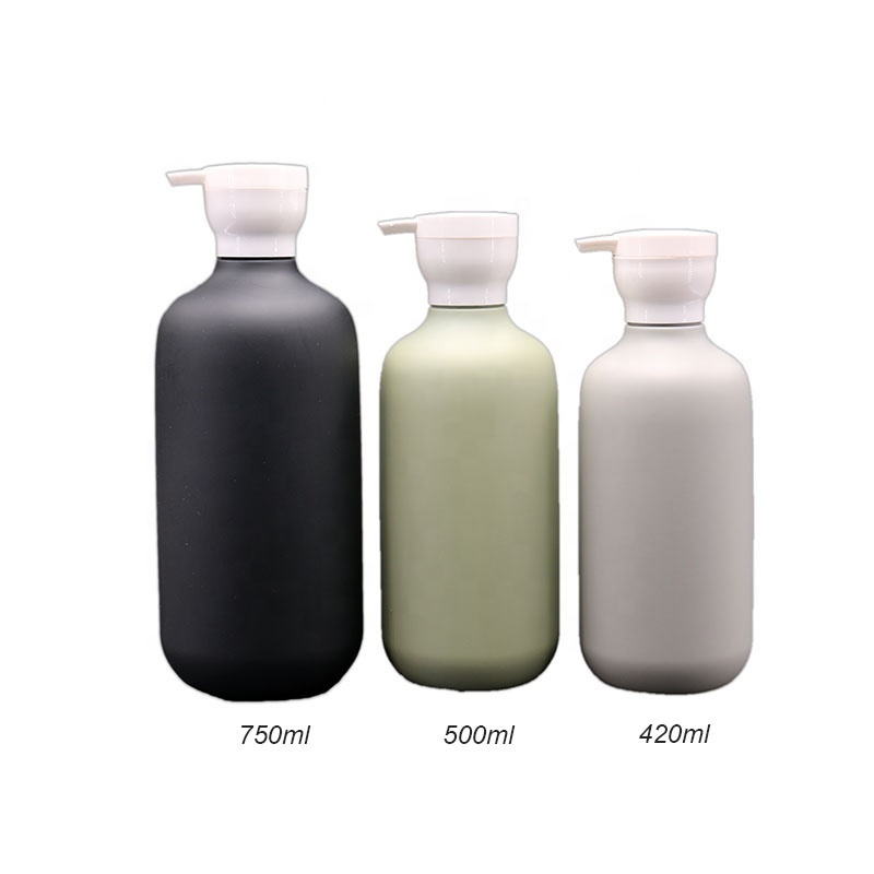 Custom LOGO printing Plastic bottles 400ml 500ml 750ml Boston Round Shampoo pump bottles Shower Gel container cosmetic Packaging