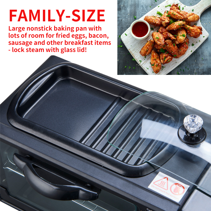 Spot goods Multifunction AutomaticSet Accessories Toaster Coffee Pot Oven Glass Frying Pan 3 in 1 Breakfast Maker