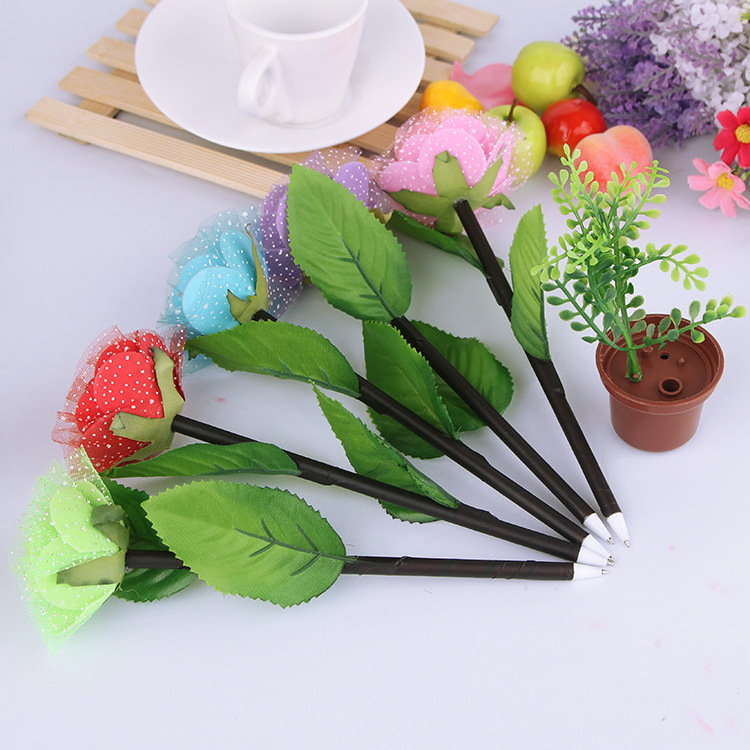 Wholesale Creative Flowerpot Ballpoint Pen Simulated Plant Neutral Pen Mesh Rose Ballpoint Pen