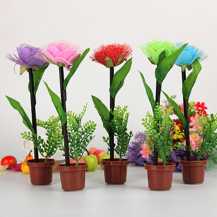 Wholesale Creative Flowerpot Ballpoint Pen Simulated Plant Neutral Pen Mesh Rose Ballpoint Pen