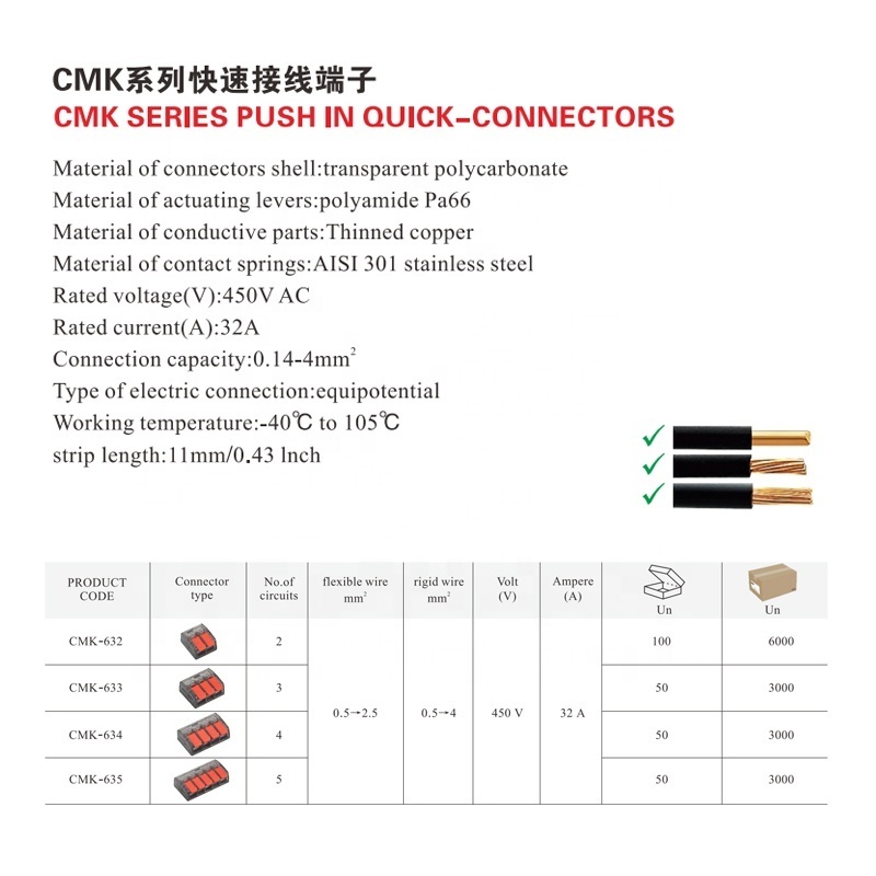 New Item Push in Quick Splice Spring Cable Lever 32A/450V Reusable Electrical Fast Compact Wire Connector