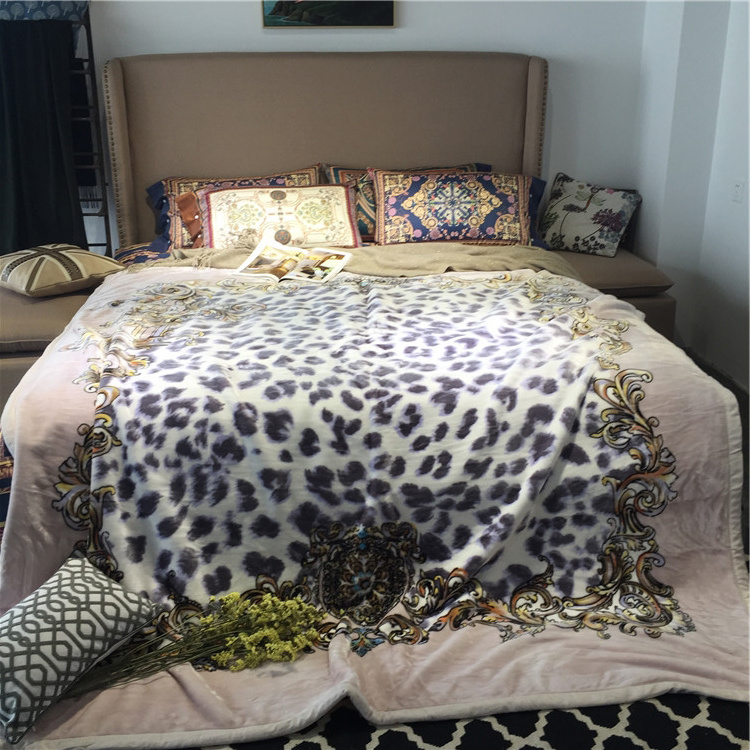 Super Soft Printed Customization Size Single Ply Fur Korean  Raschel Blankets