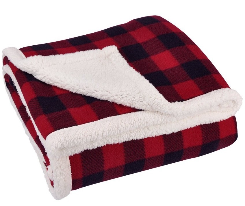 Christmas Valentine's Day Microfiber Logo Buffalo Plaid Fleece Sherpa Blanket