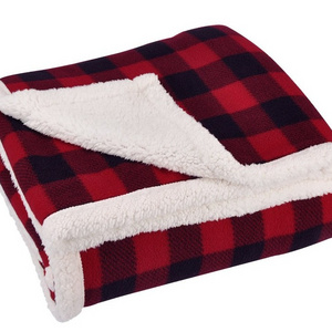 Christmas Valentine's Day Microfiber Logo Buffalo Plaid Fleece Sherpa Blanket