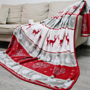 Printed Christmas Design Warm Double Bed Sheet Coral Fleece King Size Blankets