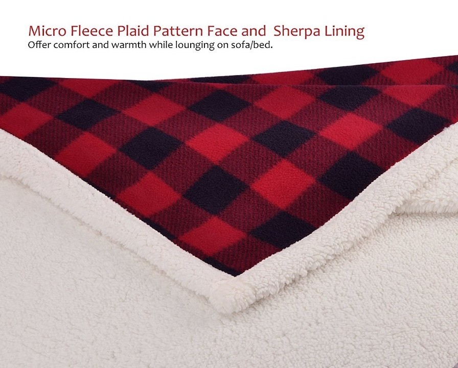 Christmas Valentine's Day Microfiber Logo Buffalo Plaid Fleece Sherpa Blanket