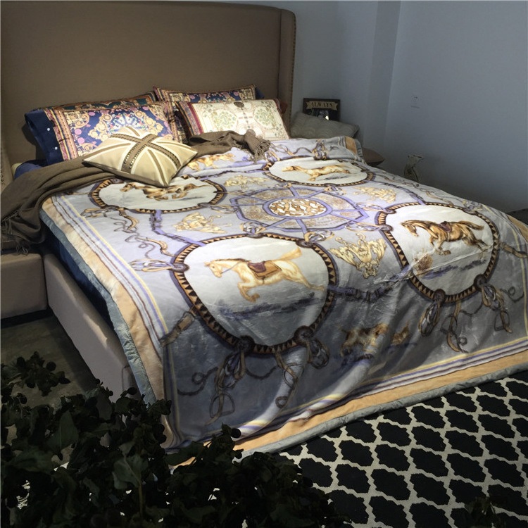 Super Soft Printed Customization Size Single Ply Fur Korean  Raschel Blankets