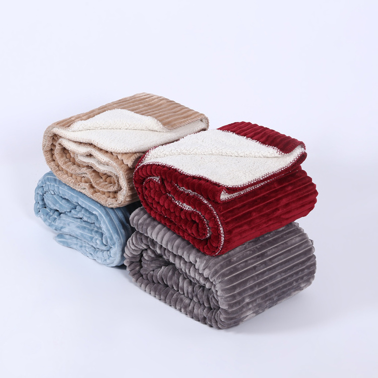 B21704 JINHAIMAN High Quality Double Extra Heavy Weight Hotel Fleece Plush Sherpa Throw Borrego Blanket Set