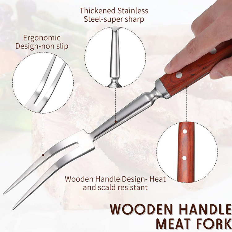 JinHaiYue High Quality Wooden Handle Forged Stainless Steel Kitchen Steak Fork