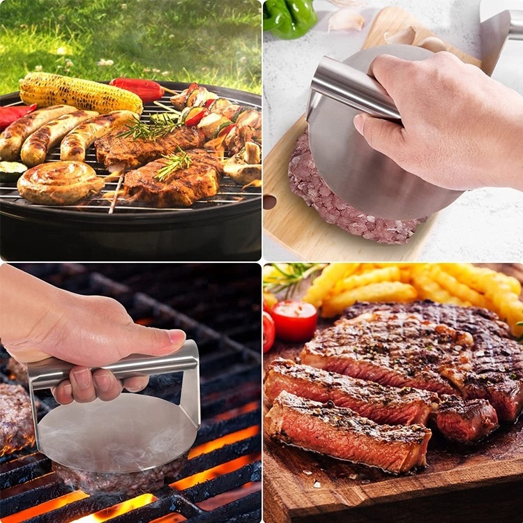 JHY Manual Food Hamburger Machine Accessories Stainless Steel Non-Stick Maker BBQ Grill Smasher Burger Meat Pie Press For Steak