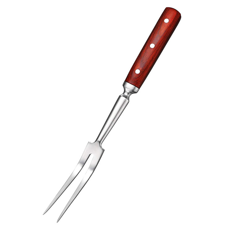 JinHaiYue High Quality Wooden Handle Forged Stainless Steel Kitchen Steak Fork