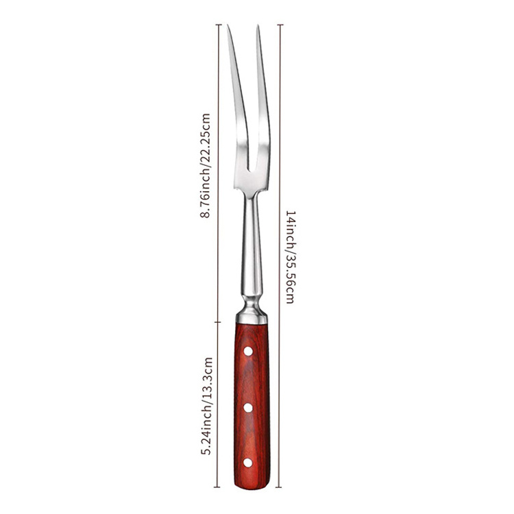 JinHaiYue High Quality Wooden Handle Forged Stainless Steel Kitchen Steak Fork