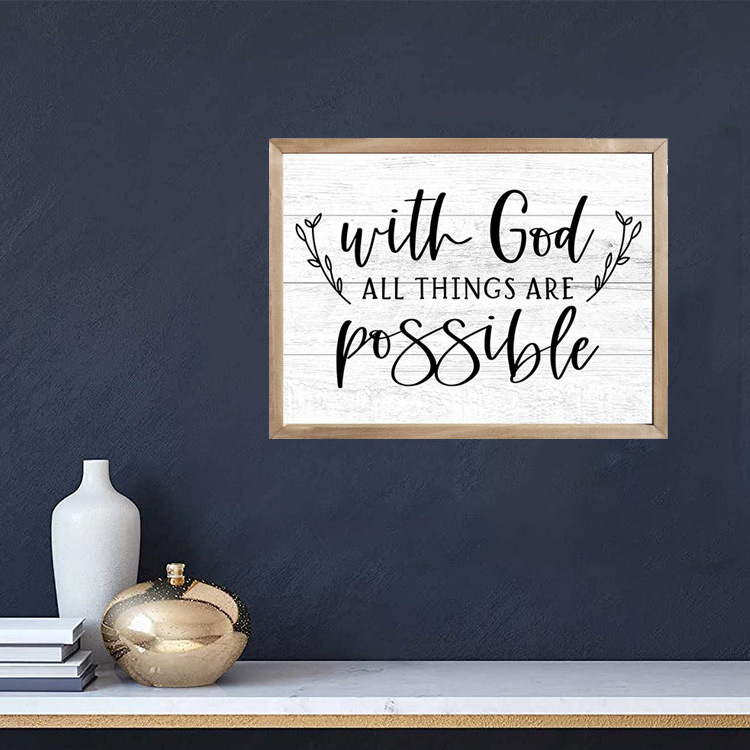 Living room wall art decorative signs Rustic Wood Sign Quote With God All Things Are Possible  framed wood sign