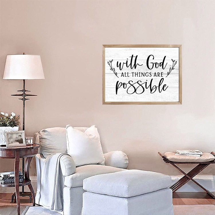 Living room wall art decorative signs Rustic Wood Sign Quote With God All Things Are Possible  framed wood sign