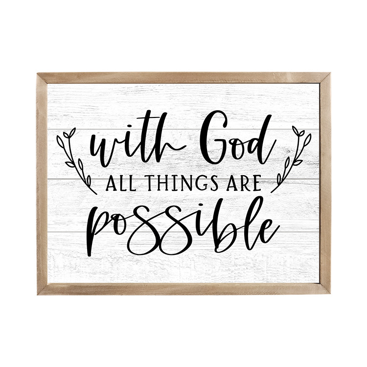 Living room wall art decorative signs Rustic Wood Sign Quote With God All Things Are Possible  framed wood sign