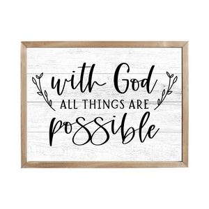 Living room wall art decorative signs Rustic Wood Sign Quote With God All Things Are Possible  framed wood sign