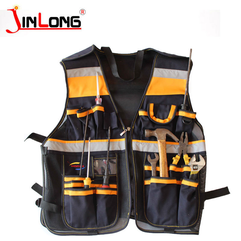 multi pocket Electrical Building tools vest Black tactical security safety work vest with 8 pockets