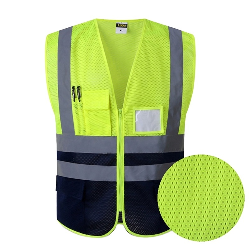 Customized Safety Reflective strip Mesh Breathable Multi-pocket Traffic Mesh Fabric Work Reflective Safety Jacket Vest