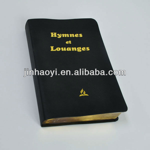 PU cover leather gold foil stamping French bible paper book printing