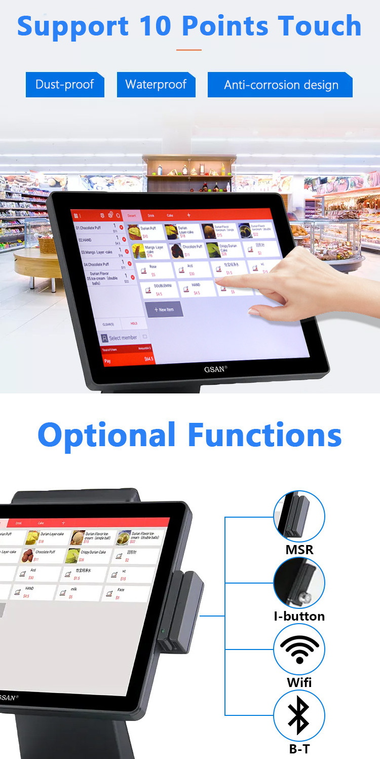 Factory Price Retail Store Cash Register Fast Food Cash Register Pos Sale Machine 15 Inch Win Pos Systems