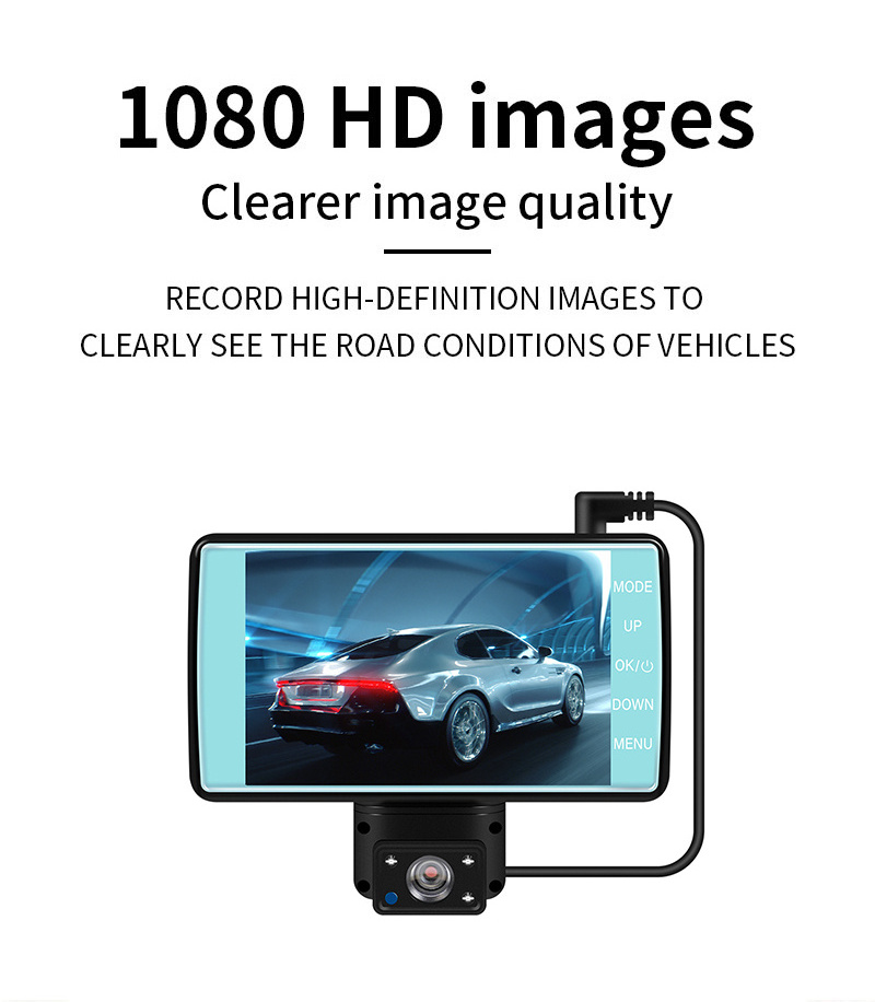 Customized 4-inch car mounted dash cam 1080P video recorder with rear view camera 2-in-1 recording night vision G sensor dash cam