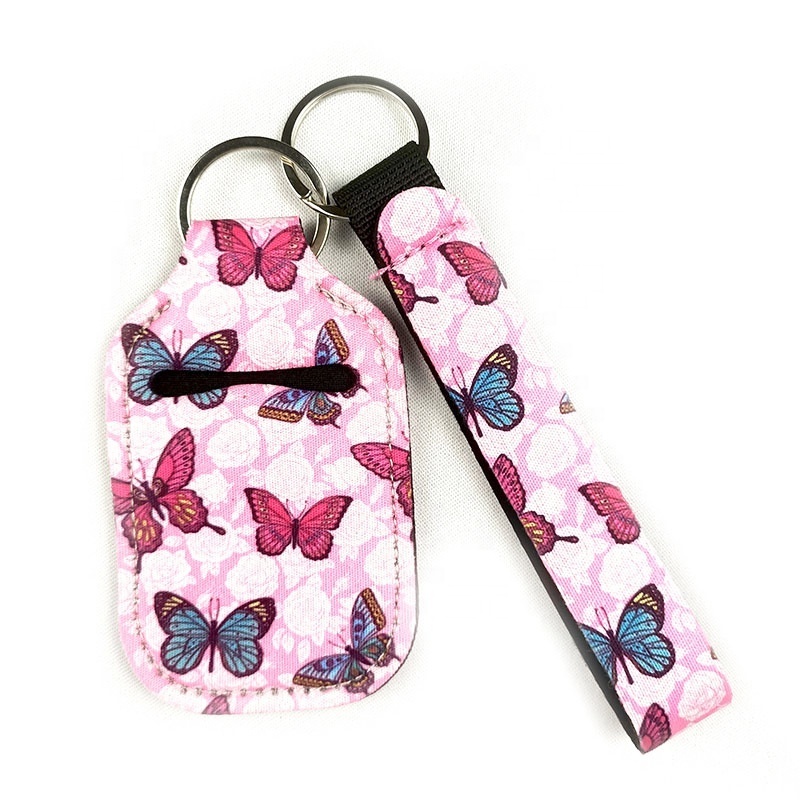 customized promotional roll sublimation key chain butterfly neoprene wristlet keychain