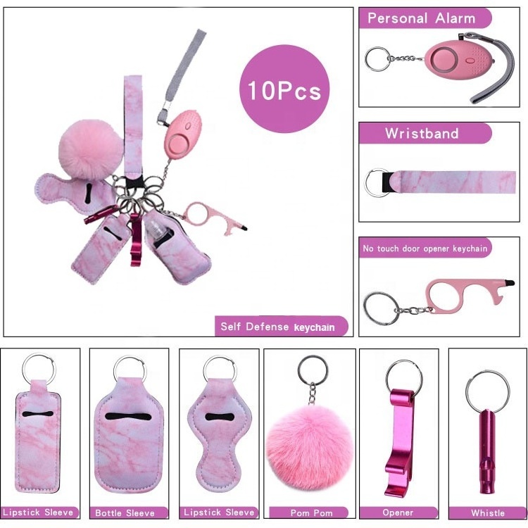 Wholesale Mini Window Breaker Alarm Bundle Girl Self Defense Keychain Set Accessories Women Self Defense Keychain