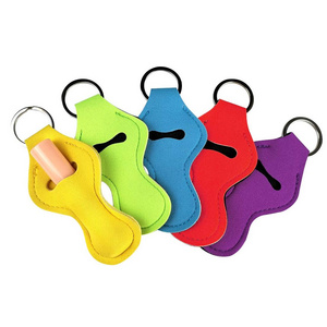 Wholesale fashionable durable neoprene portable sublimation chapstick lipstick holder keychain