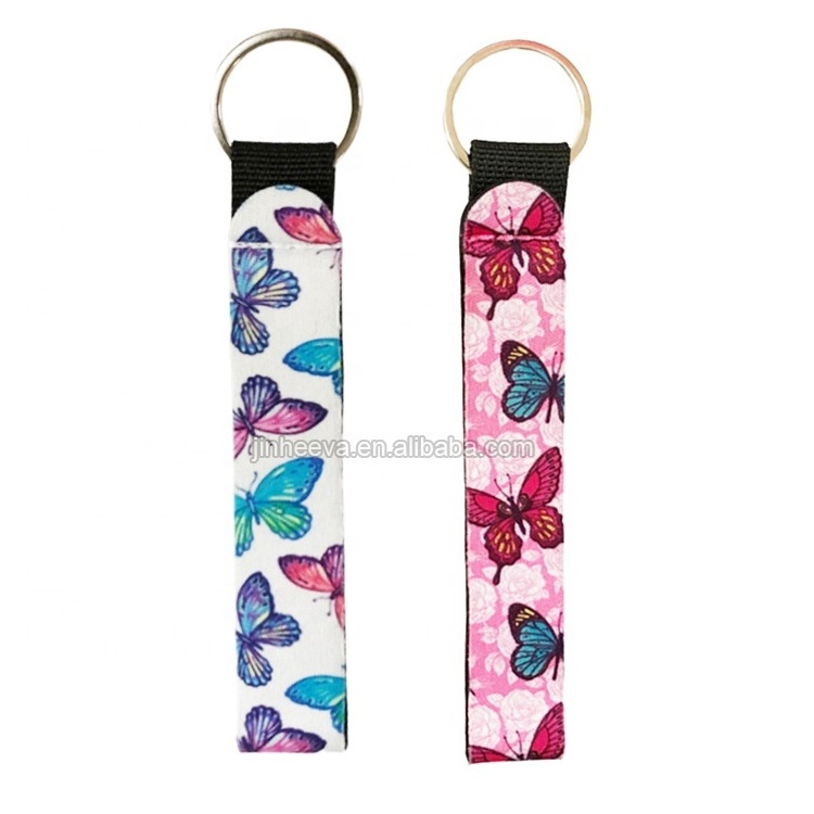 customized promotional roll sublimation key chain butterfly neoprene wristlet keychain