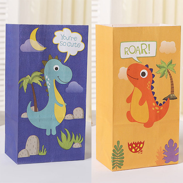 Dino Candy Treat Paper Bags Dinosaur Gift Bags for Kids Dinosaur Birthday Baby Shower Party Supplies