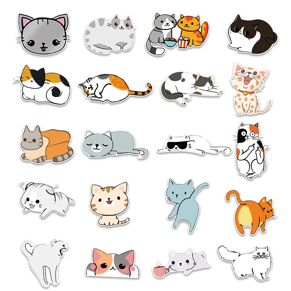 Custom Wholesale 50pcs Lovely Cat Die Cut Vinyl Stickers Printing Waterproof  Label Company Logo Design  Stickers