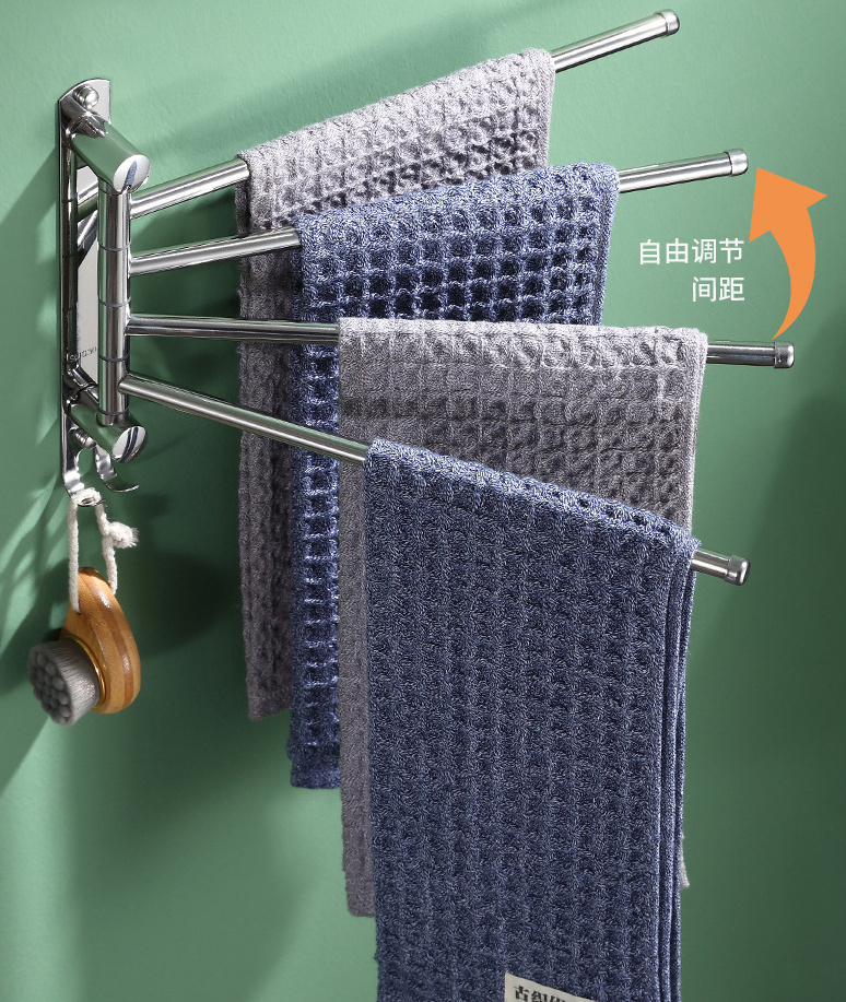 Space saving Rotatable Towel Bars Wall Mounted Bathroom Hand Towel Rack with Hooks