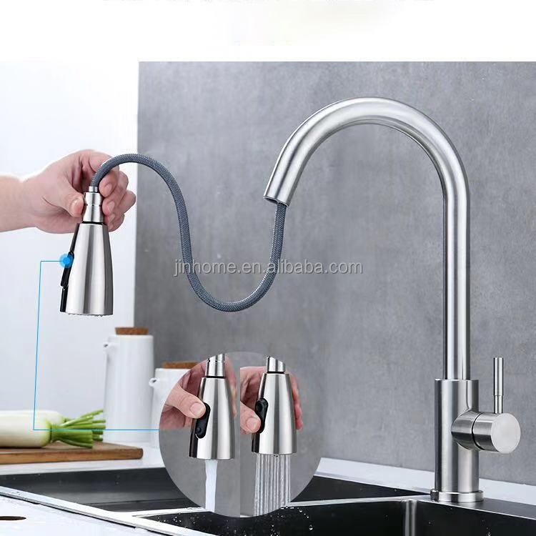 304 Stainless Steel pull out kitchen faucet Hot and Cold Water Mixer Tap 360 Degree Rotation Kitchen Mixer Sink Faucet