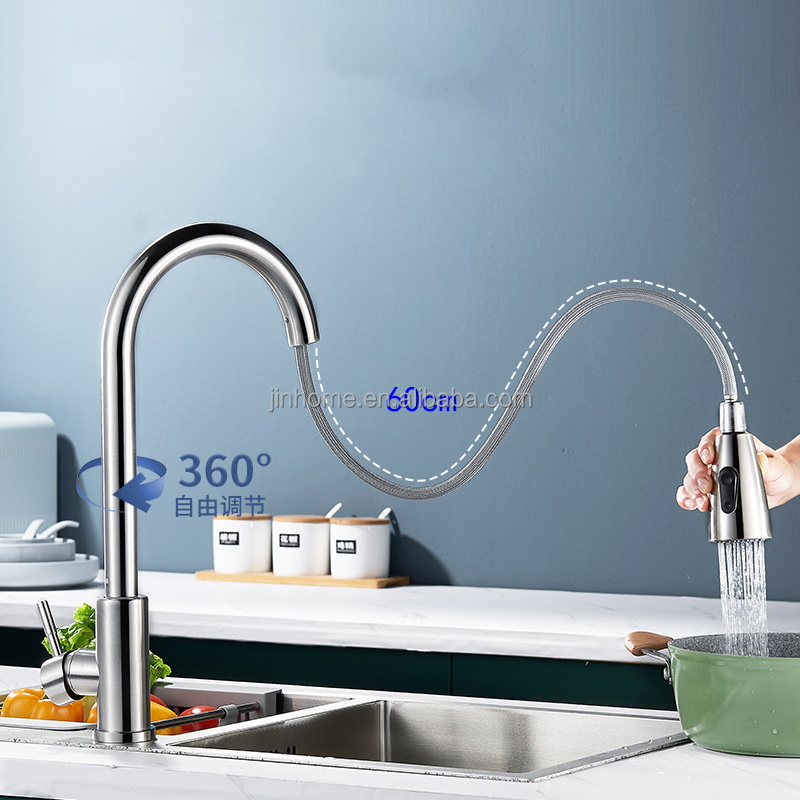 304 Stainless Steel pull out kitchen faucet Hot and Cold Water Mixer Tap 360 Degree Rotation Kitchen Mixer Sink Faucet