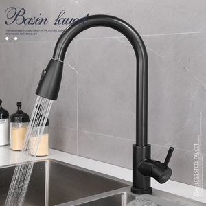 Pull down Kitchen Faucet 304 Stainless Steel Hot and Cold Water Tap Black Single Handle Deck Mounted Sink Mixer Kitchen