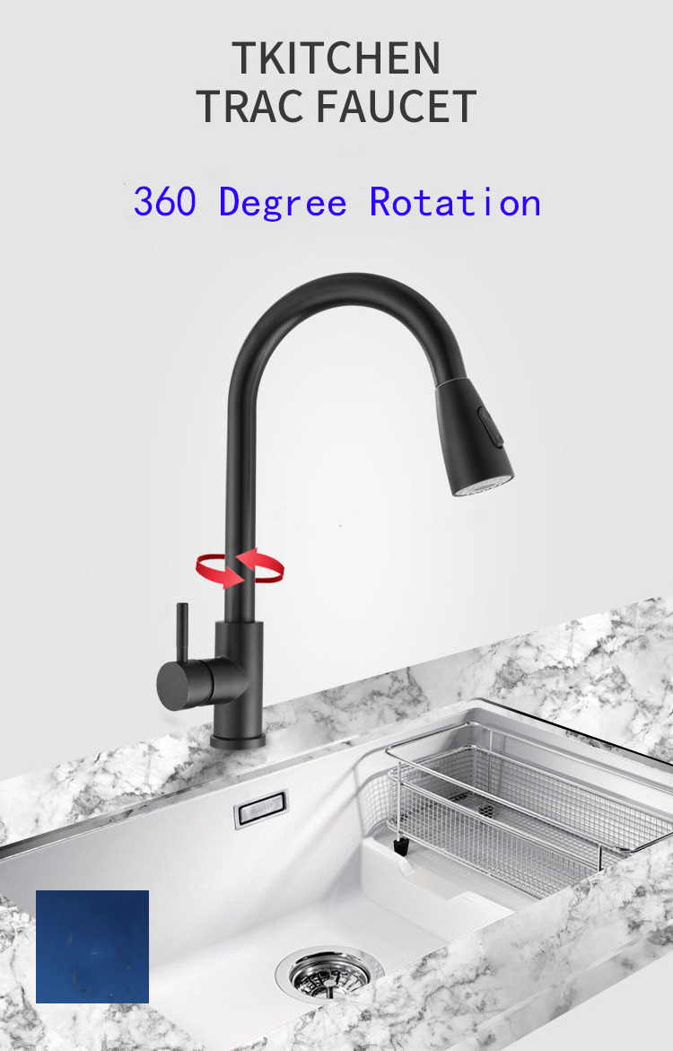 Pull down Kitchen Faucet 304 Stainless Steel Hot and Cold Water Tap Black Single Handle Deck Mounted Sink Mixer Kitchen