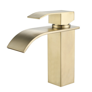 Waterfall Basin Faucet Gold Deck Mounted Sink Bathroom Tap Single Hole Cold Hot Basin Mixer