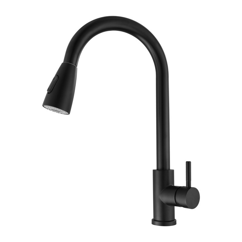 Stainless Steel 304 Matte Black Finish High End Kitchen Water Faucet Mixer Tap Pull Out Kitchen Faucet