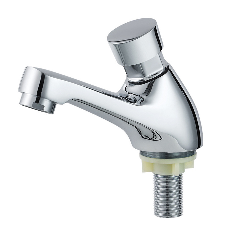 Brass Chrome Plated Time Delay Automatic Press Self Closing Single Water Tap Basin Faucet