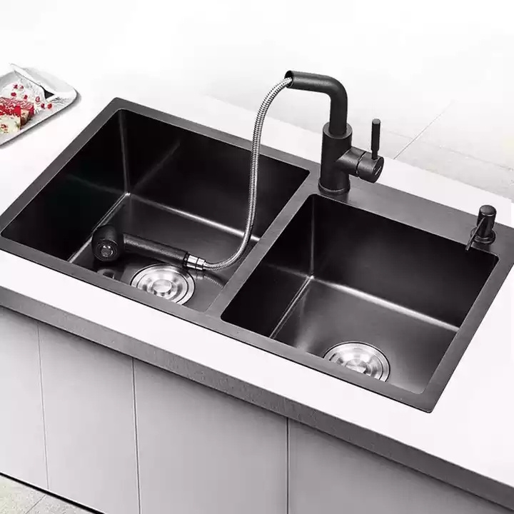 3.0MM Stainless Steel Kitchen Sink Custom Design  Fregadero SUS304 Deep Nano Black Finished Kitchen Sink