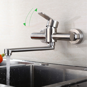 304 Brushed Nickel 2 Holes Laundry Sink Mixer Tap Long Neck 304 Stainless Wall Mounted Mixer Kitchen Sink Faucet