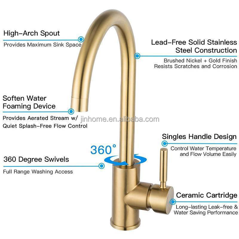 Gold Kitchen Faucet 360 Degree Rotation Stainless Steel 304 Kitchen Sink Tap Hot and Cold Water Mixer Tap