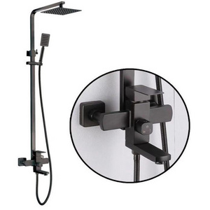 Stainless Steel 304 Black Shower Set Luxury Square Bathroom Shower Faucet 3 Way Rainfall Shower System